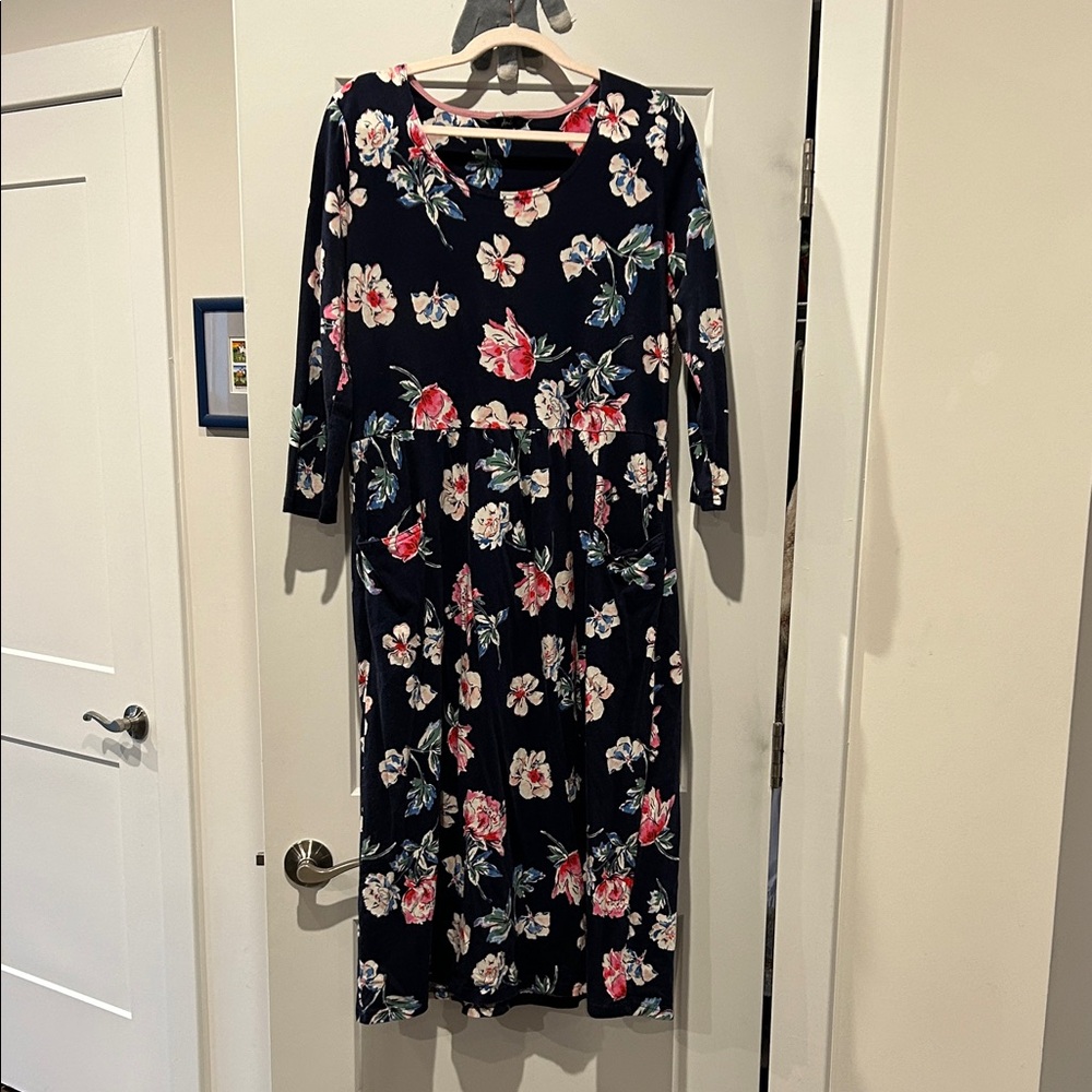 Joules Navy Dress with Red and White Floral Design